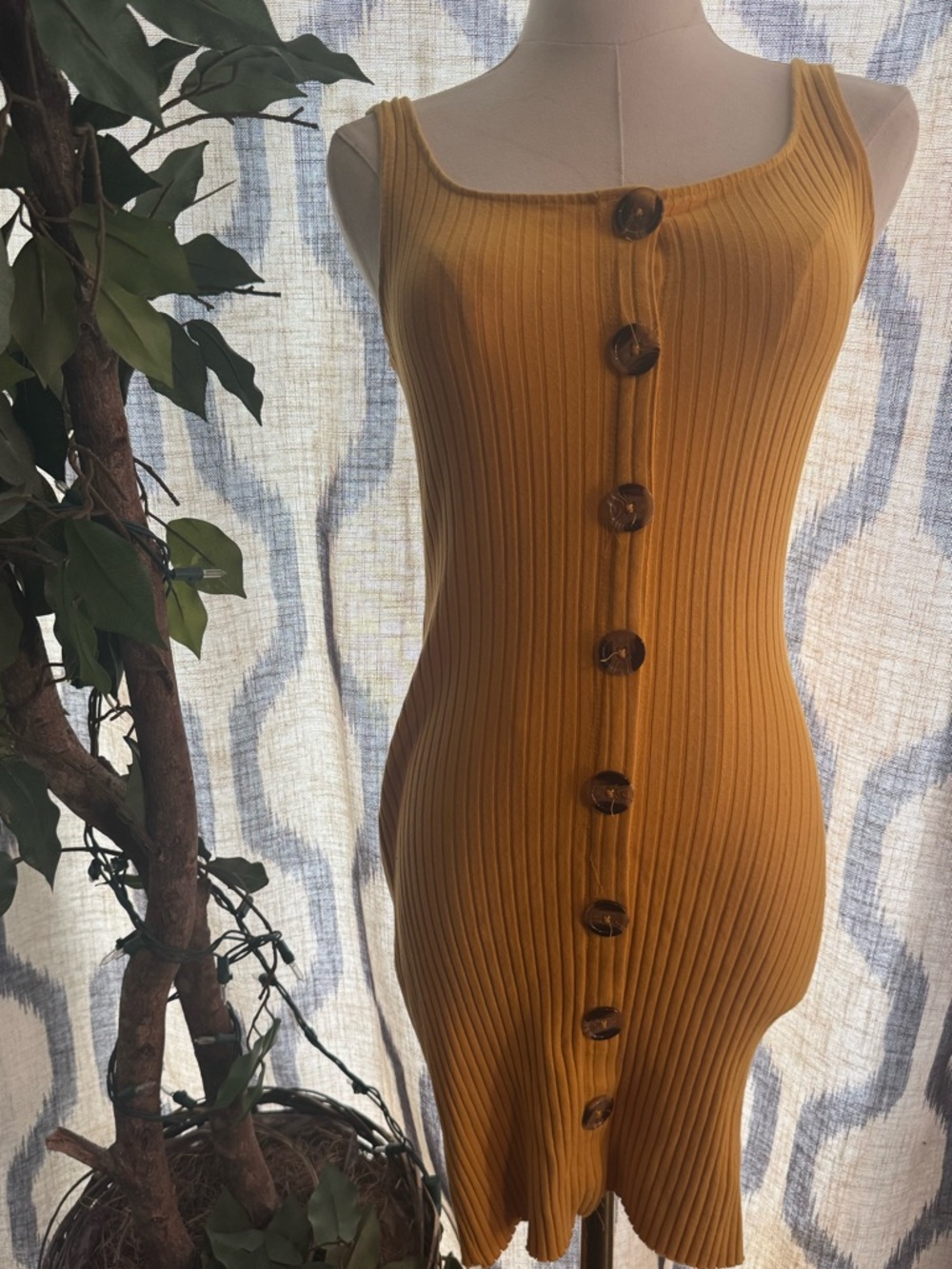 Juniors small Ribbed Button-Front Mustard Tank Dress